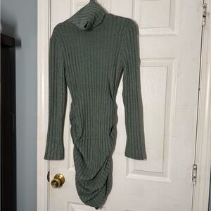 Source Unknown Olive Green Ribbed Turtleneck Long Sleeve Dress